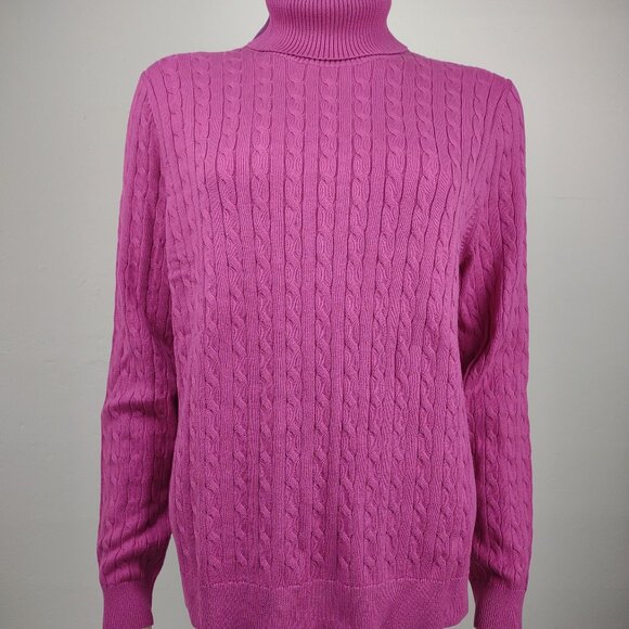 NWOT Lands' End fuchsia pink cable knit turtleneck pullover sweater XL Petite - Picture 1 of 9
